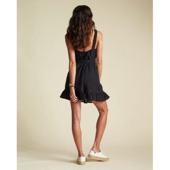 Billabong Sincerely Jules Dress Black Tie Waist Ruffle Mini - Picture 2 of 12